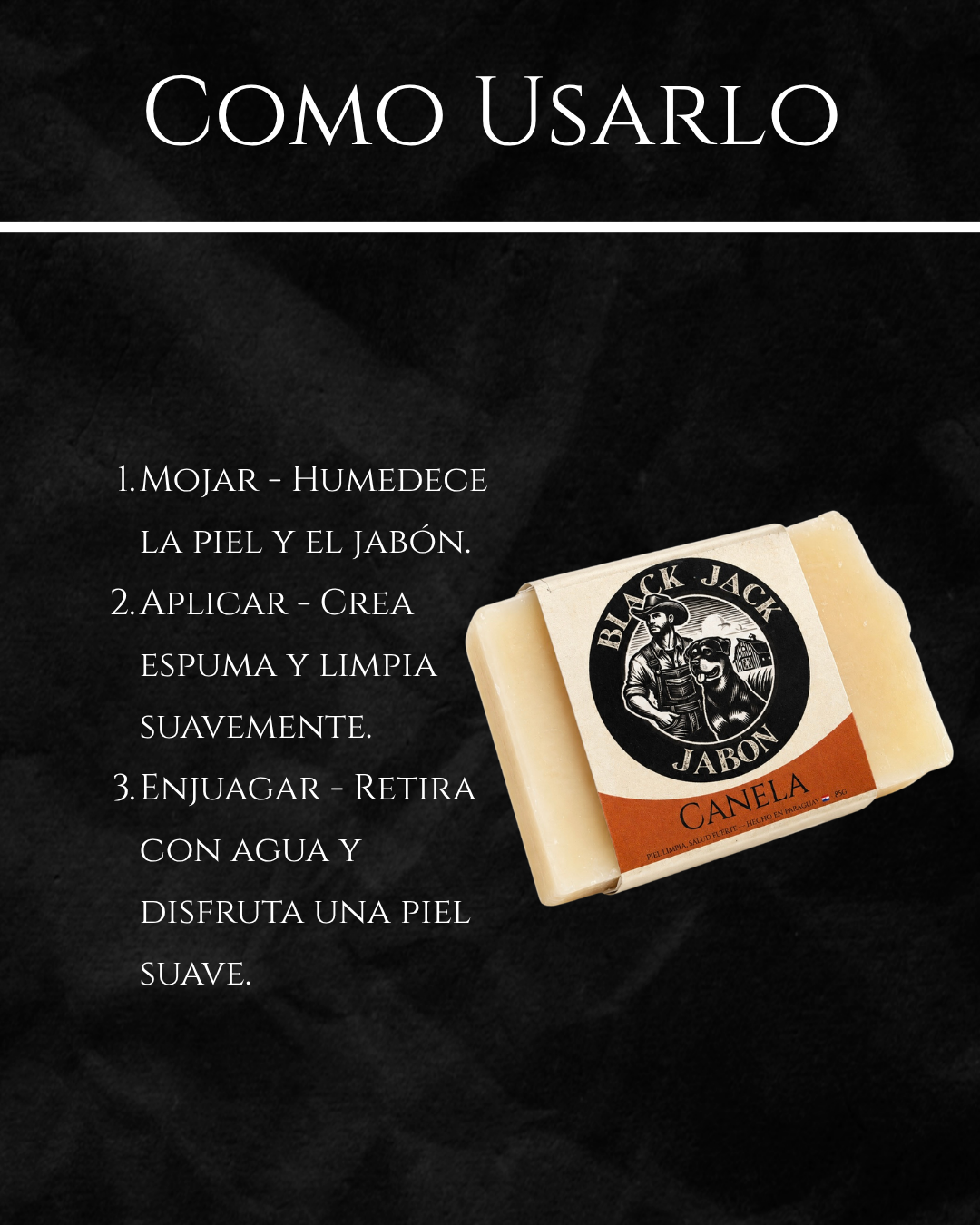 Guía de uso del jabón Black Jack Tallow: mojar, aplicar creando espuma suave y enjuagar para una piel suave

