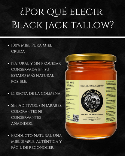 ¿Por qué elegir Black Jack Tallow? — miel 100% pura, cruda, directa de la colmena