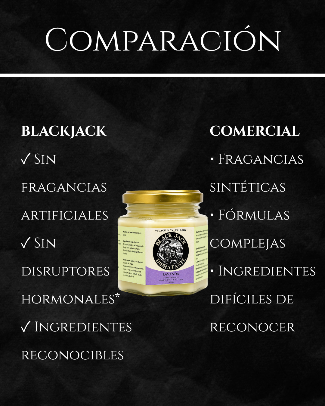 Comparación de la crema hidratante Black Jack (sin fragancias artificiales ni disruptores hormonales) frente a las cremas comerciales

