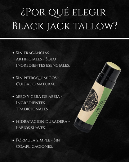 Infografía ¿Por qué elegir Black Jack Tallow?: sin fragancias artificiales, sin petroquímicos, sebo y cera de abeja, hidratación duradera y fórmula simple

