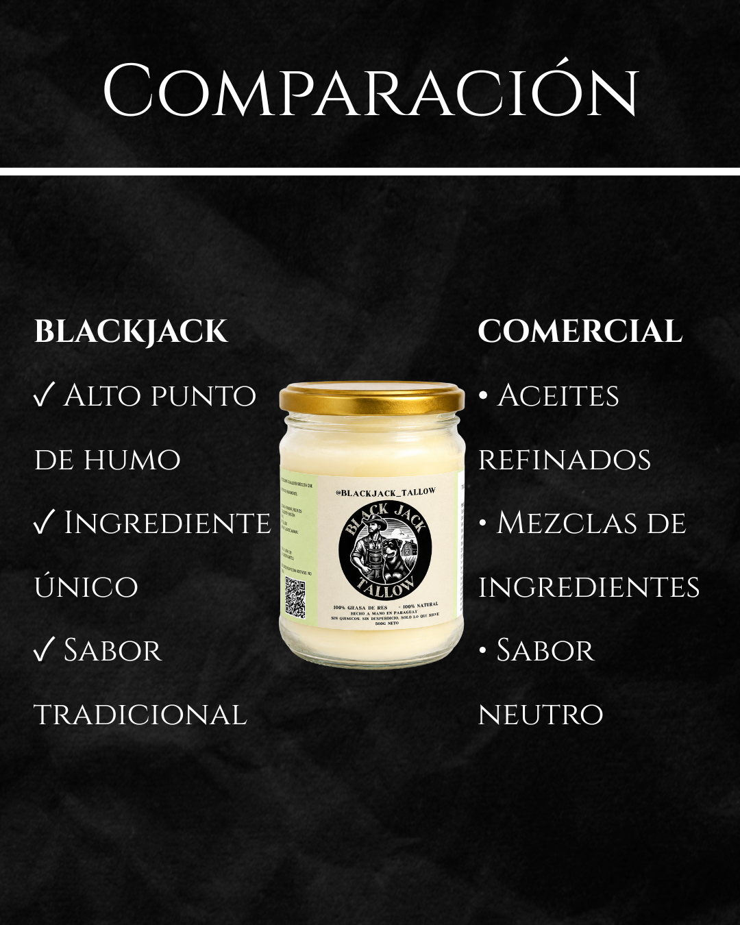 Comparación de Black Jack Tallow frente a grasas comerciales: 100% natural, sin químicos y hecho a mano en Paraguay