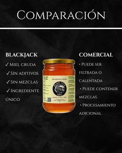 Comparación miel cruda Black Jack vs miel comercial — sin aditivos, sin mezclas, ingrediente único