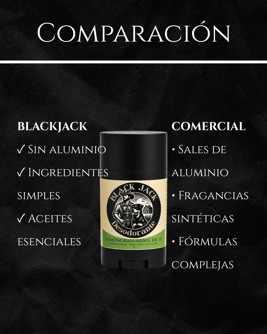 Comparación del Desodorante Black Jack (sin aluminio, ingredientes naturales, aceites esenciales) frente a los desodorantes comerciales

