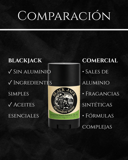 Comparación del Desodorante Black Jack (sin aluminio, ingredientes naturales, aceites esenciales) frente a los desodorantes comerciales

