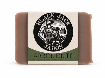 Jabón artesanal Black Jack aroma Árbol de Té, 85g, banda verde, hecho en Paraguay

