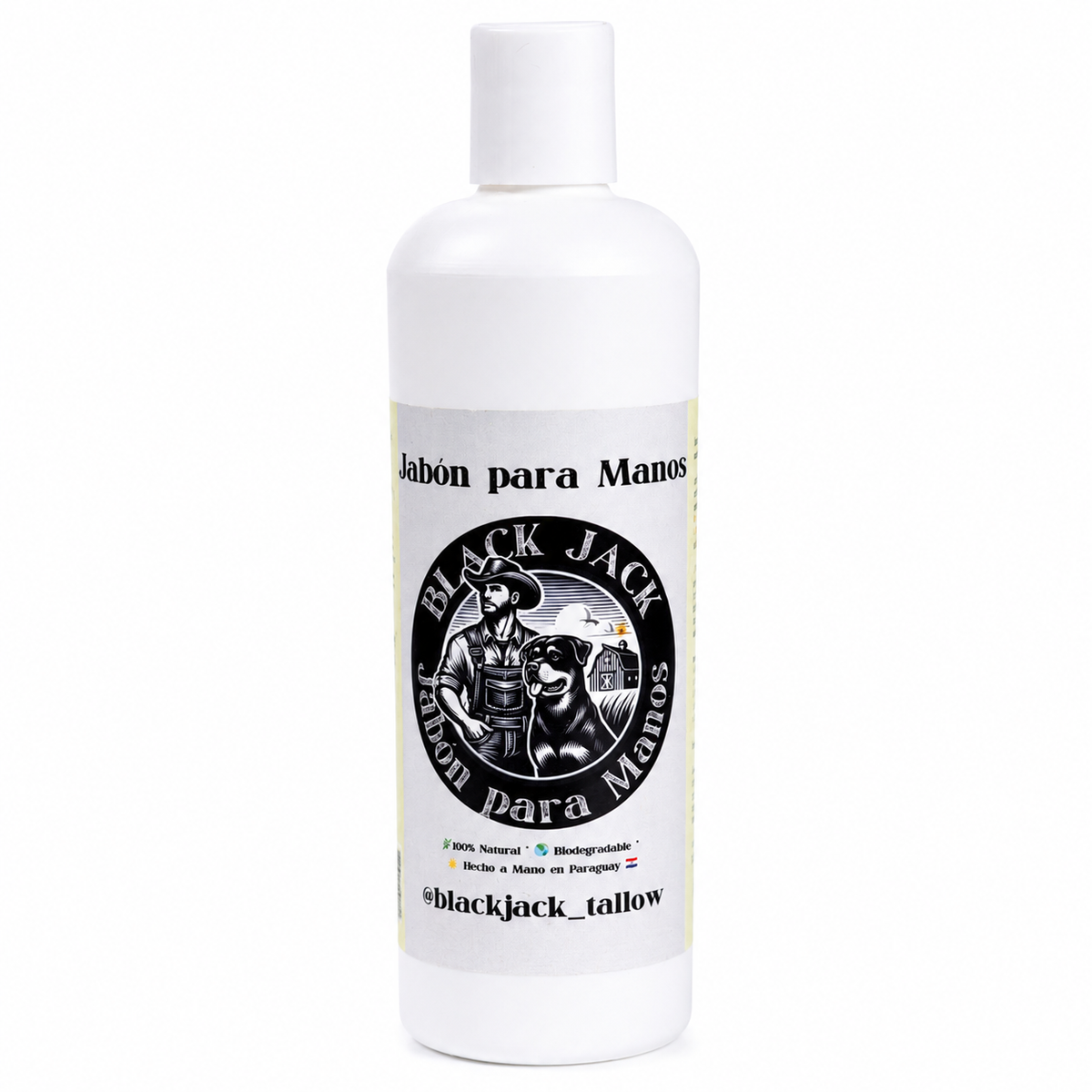 Botella de 500ml de Jabón Líquido para Manos Black Jack sobre fondo blanco

